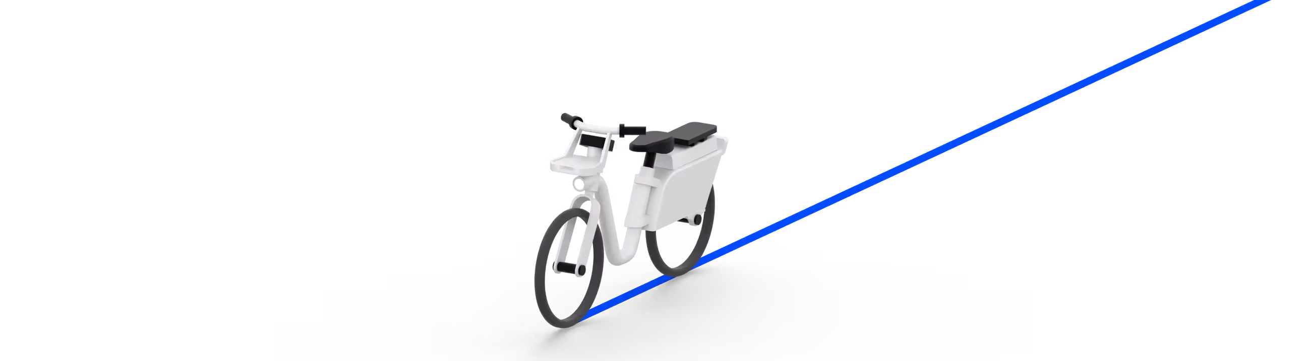 3D-rendered white e-bike with a streamlined design and blue motion lines, promoting a demo feature for testing and personalized support